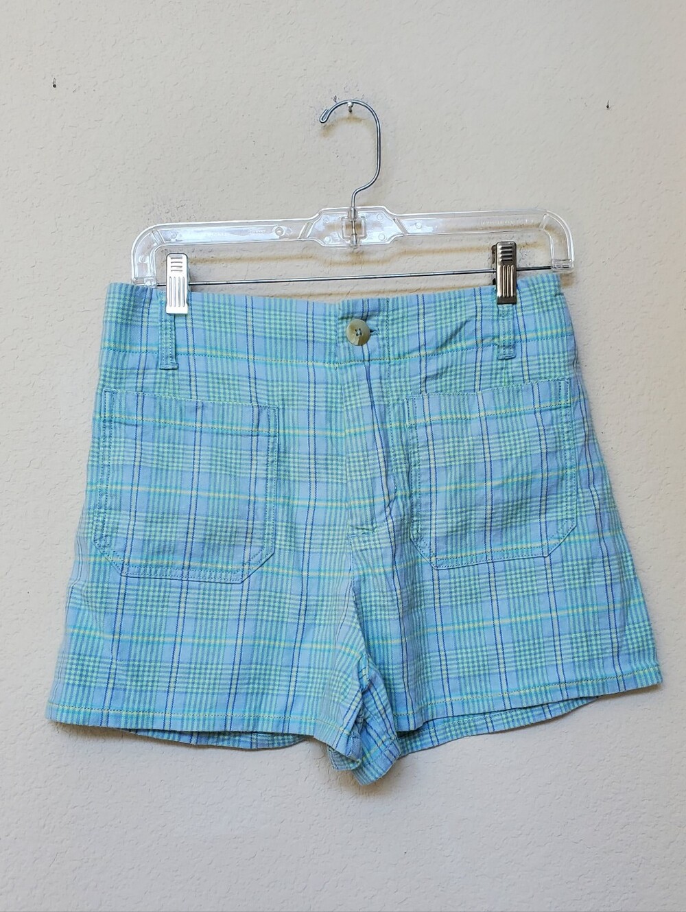 Anthropologie Maeve Pastel Blue & Mint Plaid Colette Shorts.  Size 29